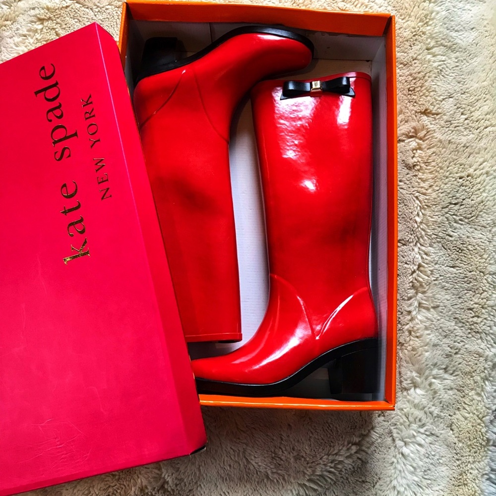 New Kate Spade Red with Black blow Rain boots